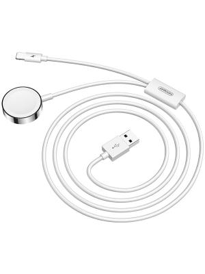 Магнитное зарядное устройство кабель для часов Apple Watch Joyroom S-IW002S 2в1 Magnetic/Lightning в USB-A 1.5м белое