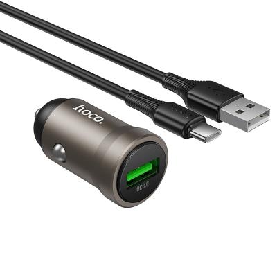 Автомобильное зарядное устройство + кабель Type-C USB HOCO Z62 QC0.3 18W 1м серый металл