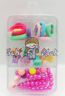 Набор резинок для волос и заколок крабиков+бусы в пластиковом контейнере 