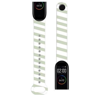 Ремешок для Mi Band 3/Mi Band 4 белый с зелеными полосками